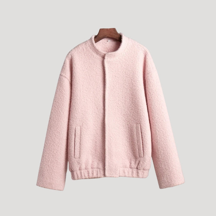Mune | Women's Boucle Teddy Bomber Jacket pink with zipper