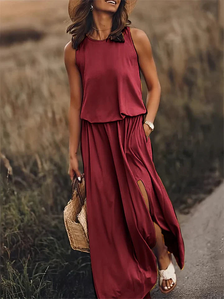 women solid color maxi dress