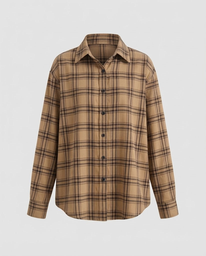 Ladies Casual Oversized Checked Cotton Shirt with Button Placket Mune Fashion