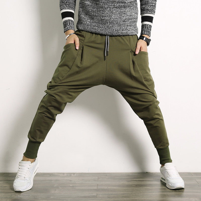 Men's loose harem joggers with a low crotch, tapered cuffs, and drawstring Mune Fashion