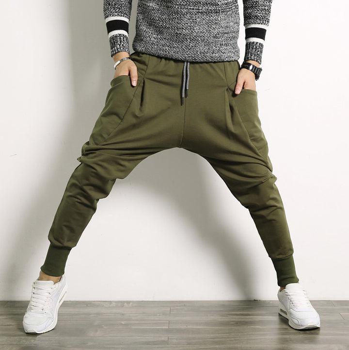 Men's loose harem joggers with a low crotch, tapered cuffs, and drawstring Mune Fashion