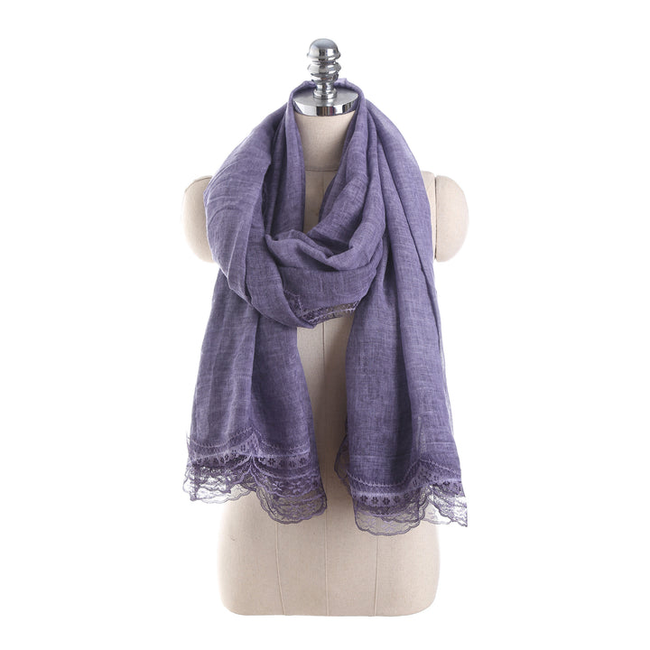 Women Lightweight Linen Scarf with Lace Trim and Large Shaping Cloth Mune Fashion