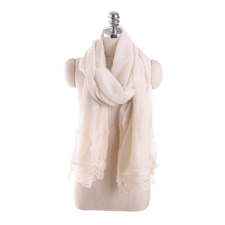 Women Lightweight Linen Scarf with Lace Trim and Large Shaping Cloth Mune Fashion