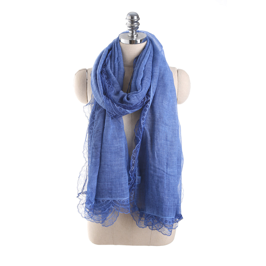 Women Lightweight Linen Scarf with Lace Trim and Large Shaping Cloth Mune Fashion