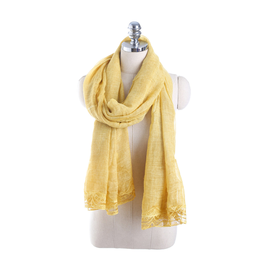 Women Lightweight Linen Scarf with Lace Trim and Large Shaping Cloth Mune Fashion