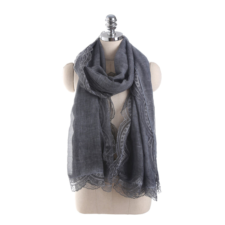 Women Lightweight Linen Scarf with Lace Trim and Large Shaping Cloth Mune Fashion