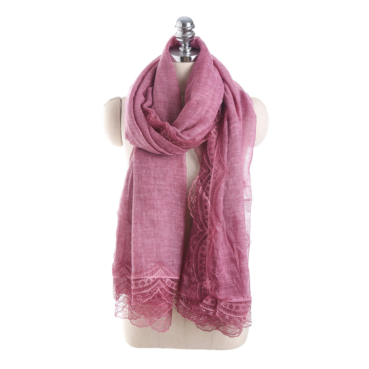 Women Lightweight Linen Scarf with Lace Trim and Large Shaping Cloth Mune Fashion