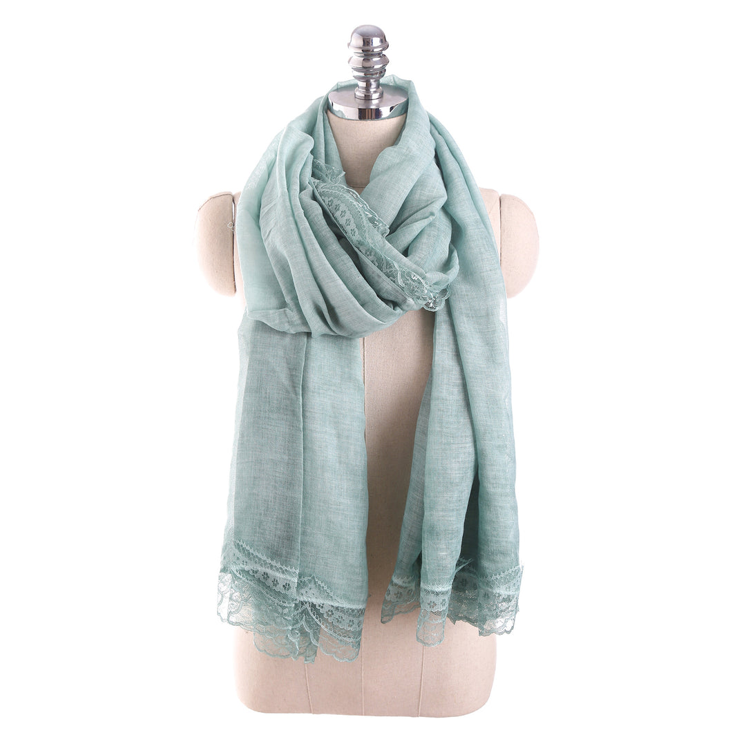 Women Lightweight Linen Scarf with Lace Trim and Large Shaping Cloth Mune Fashion