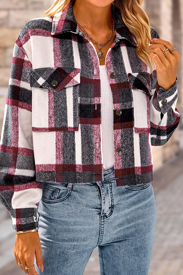 Mune | Pocket Fashion Casual Cropped Women'S Checkered Jacket