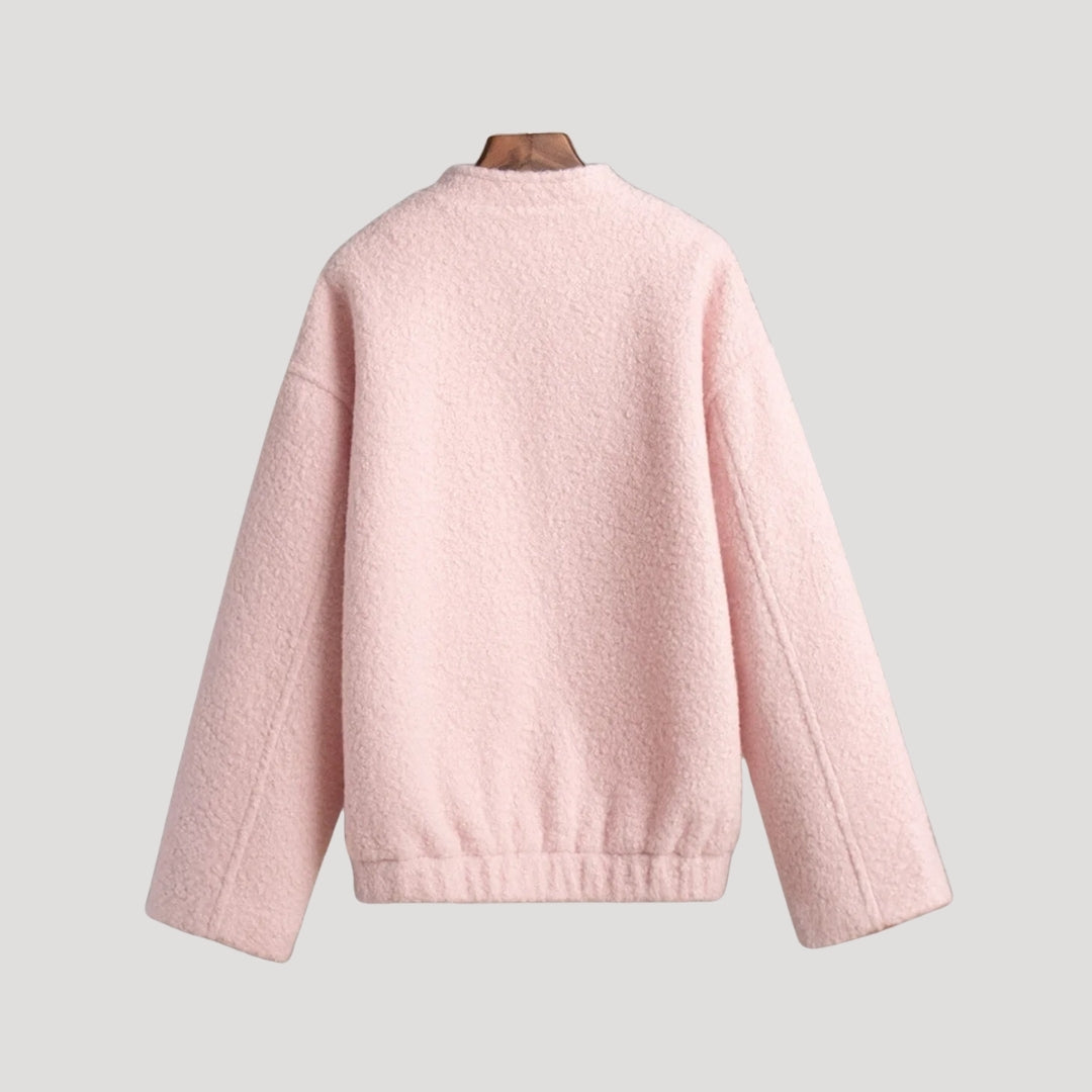 Mune | Women's Boucle Teddy Bomber Jacket pink with zipper
