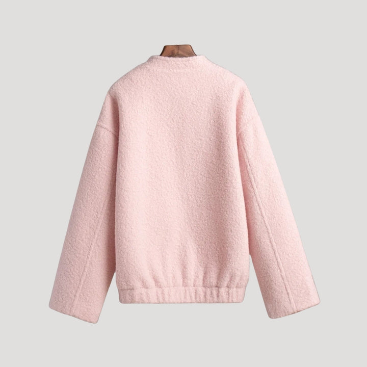 Mune | Women's Boucle Teddy Bomber Jacket pink with zipper