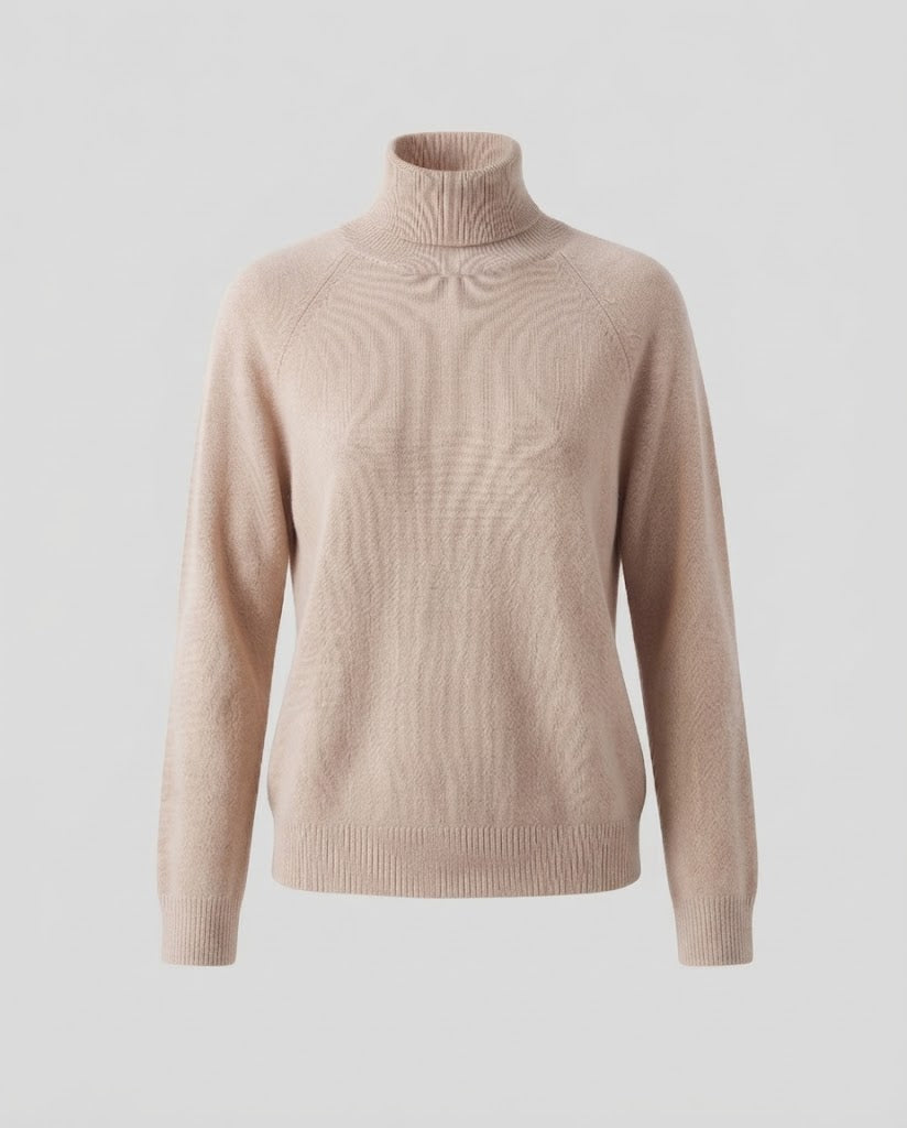 Women's fine knit turtleneck sweater made of cashmere blend with raglan sleeves and fine ribbed hem Mune Fashion
