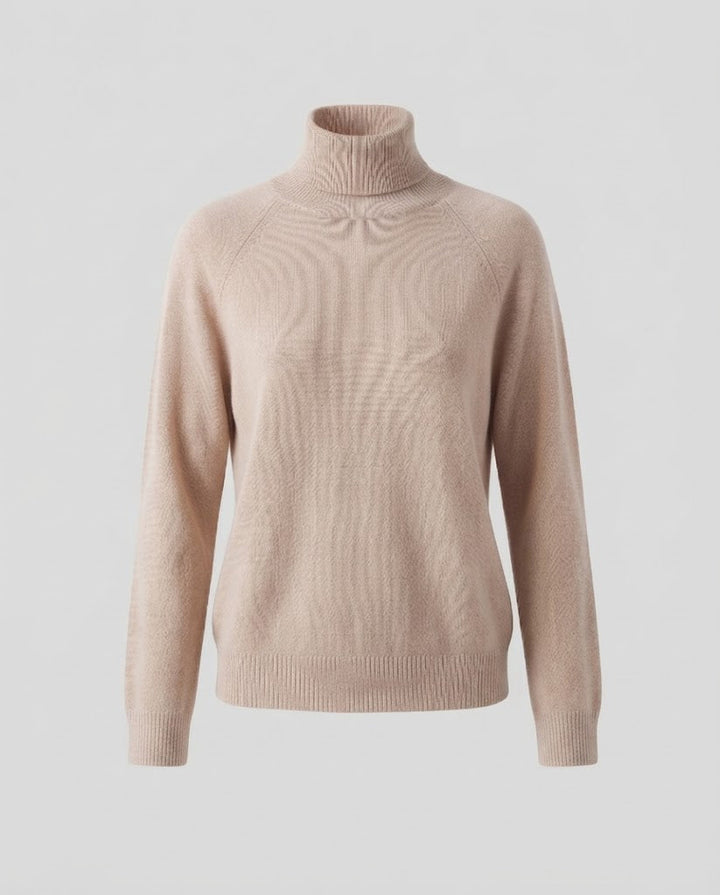 Women's fine knit turtleneck sweater made of cashmere blend with raglan sleeves and fine ribbed hem Mune Fashion