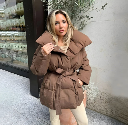 Mune | Belted Puffer Jacket Plus Size Collar Winter Coat