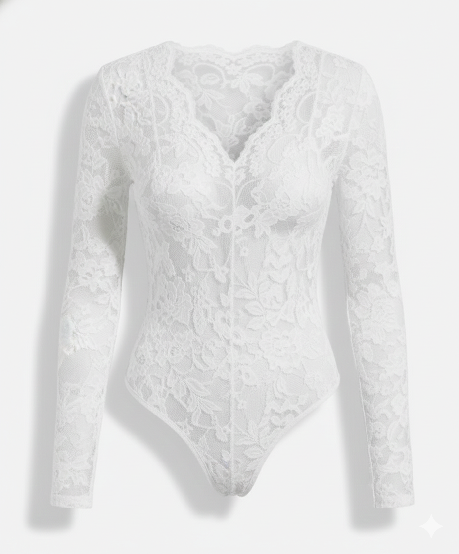 Women's Lace Bodysuit Long Sleeve V-Neck | Mune Fashion