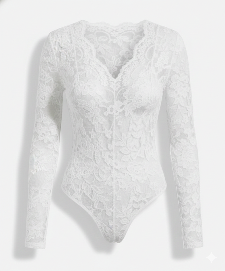 Women's Lace Bodysuit Long Sleeve V-Neck | Mune Fashion