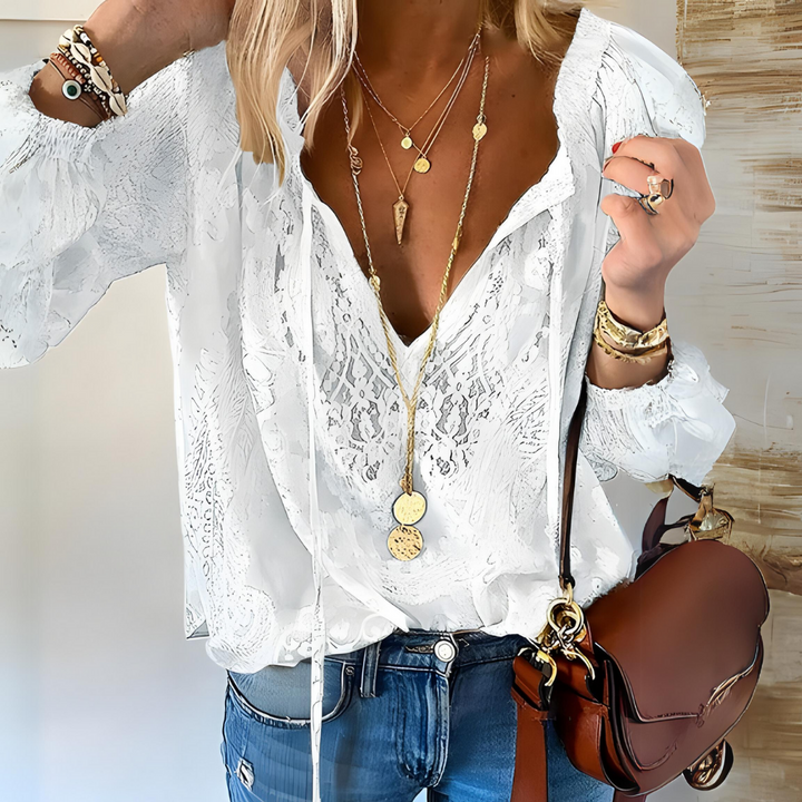 Women Elegant Boho V Neck Blouse