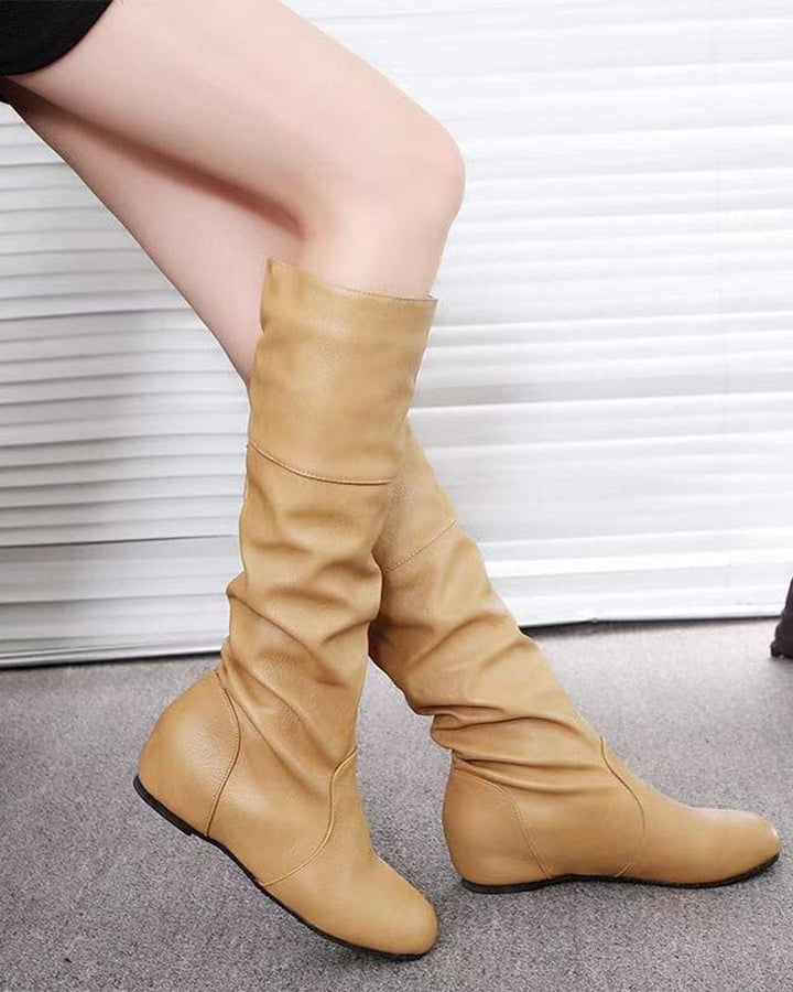 Mune | Flat Knee-High Boots with Pleats