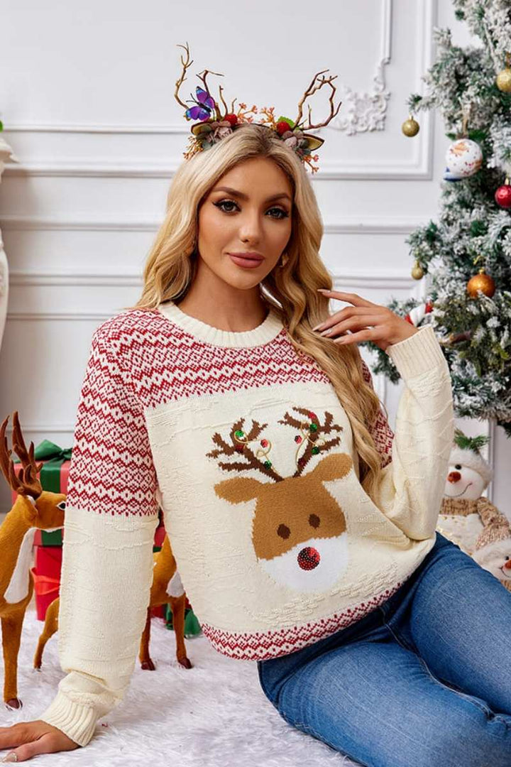 Mune | Christmas Round Neck Embroidered Knit Sweater