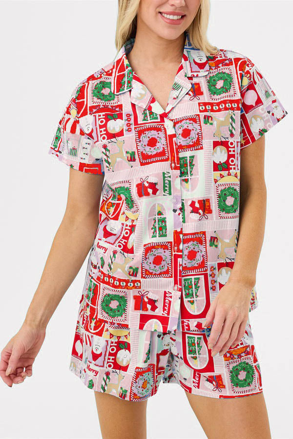 Mune | Christmas Print Short Sleeve Cute Cartoon Print Set