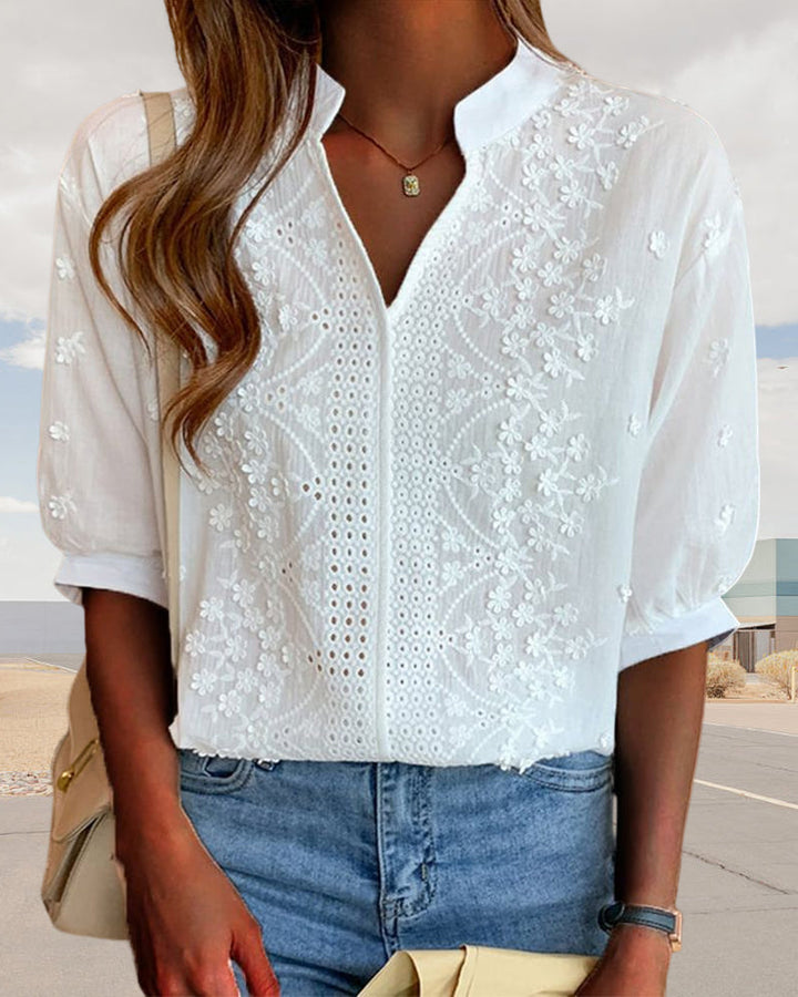 Women’s Summer V Neck Puff Sleeve Blouse