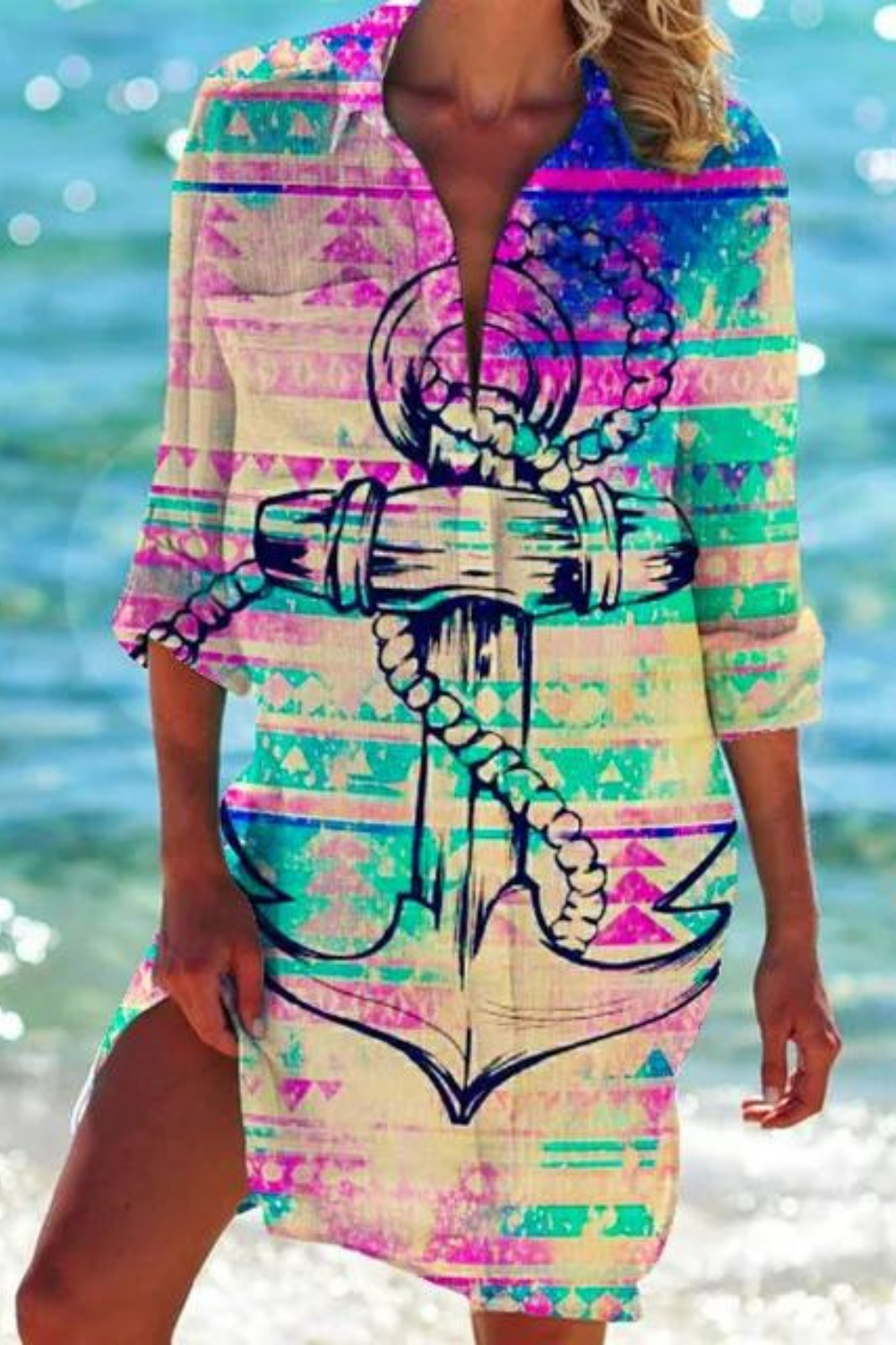 Mune | Long Beach Blouse with Marine Motif