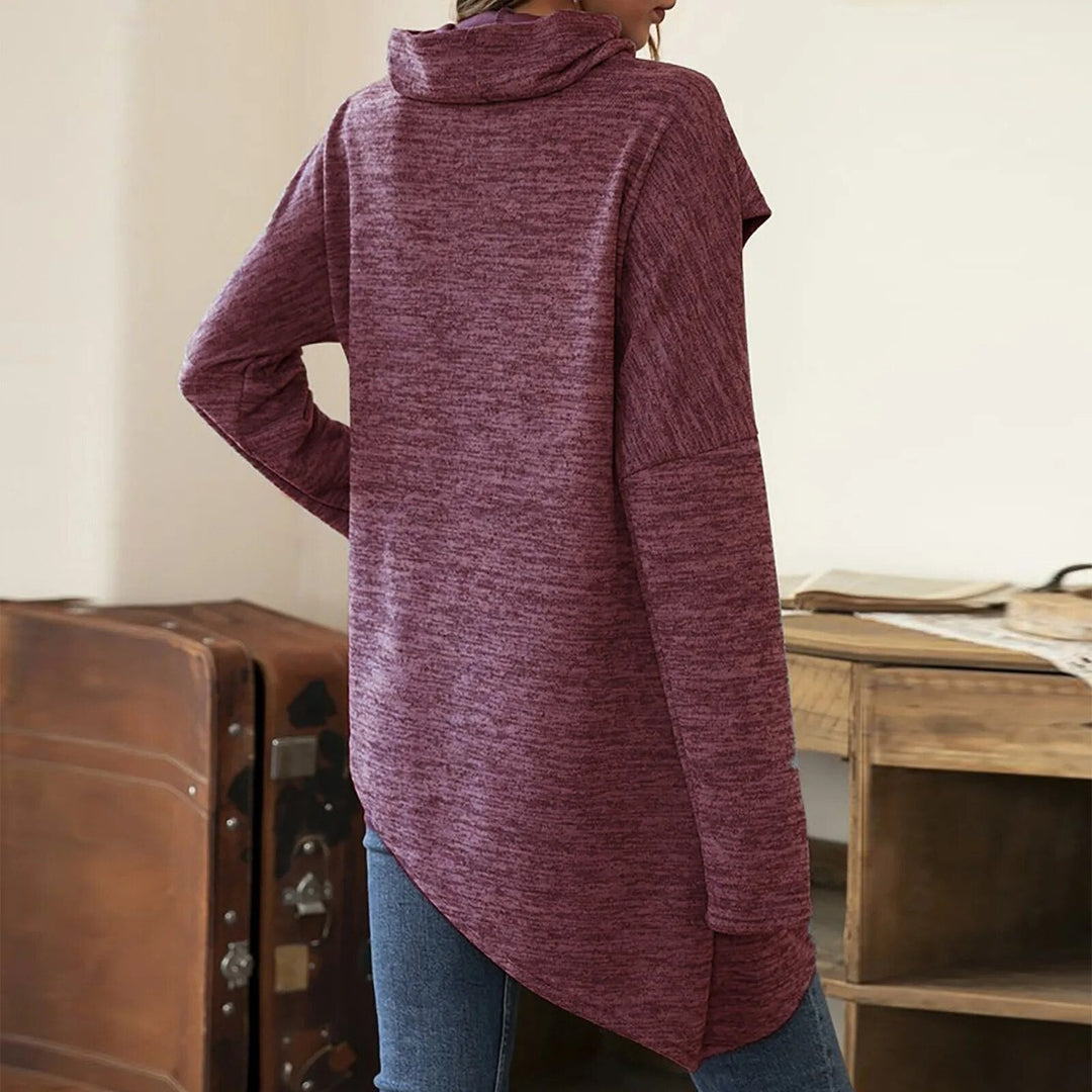 Mune | Women's Hoodie - Long Sweater with Wrap Collar & Button Details