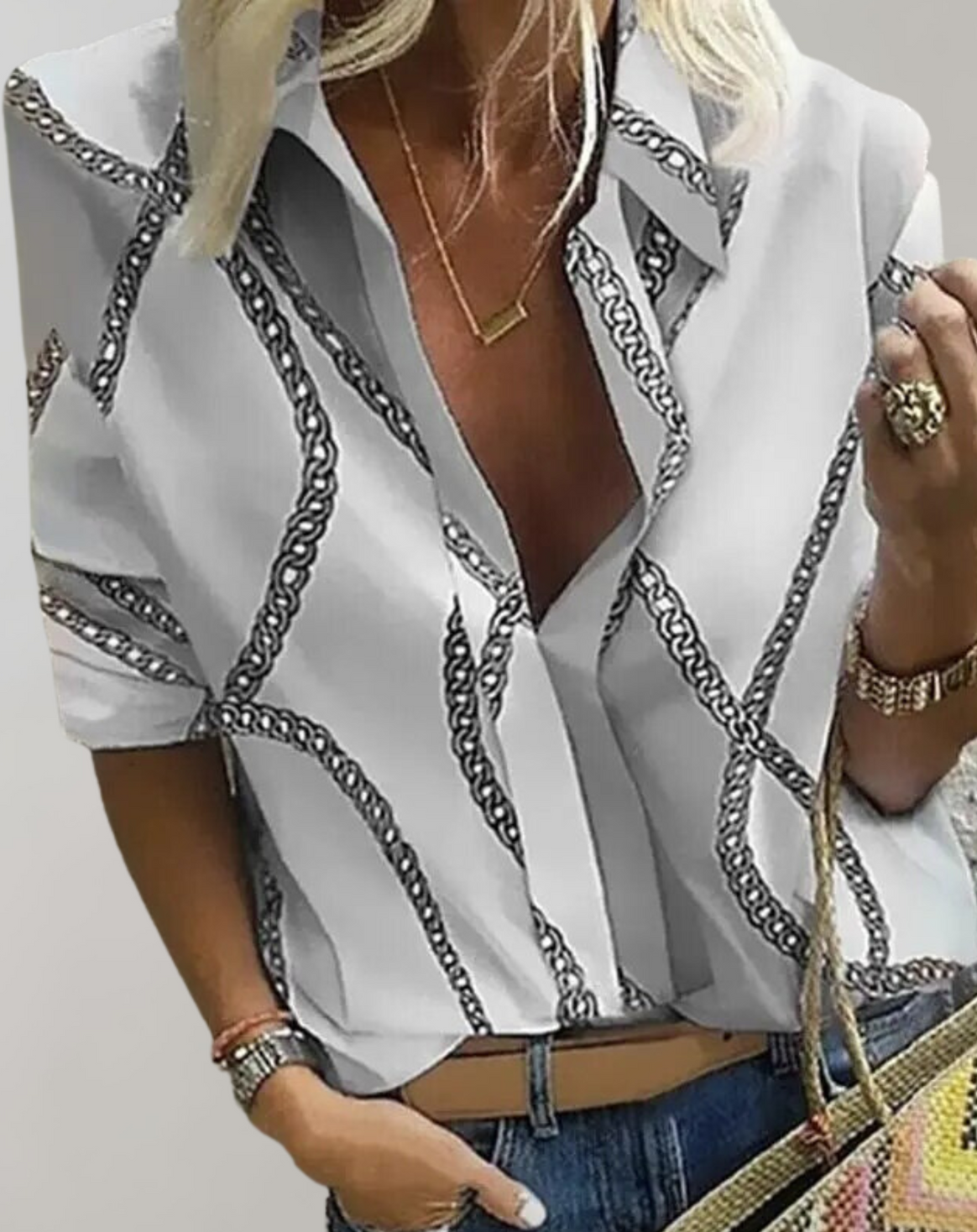 Mune | Silk Blouse with Chain Pattern for Women