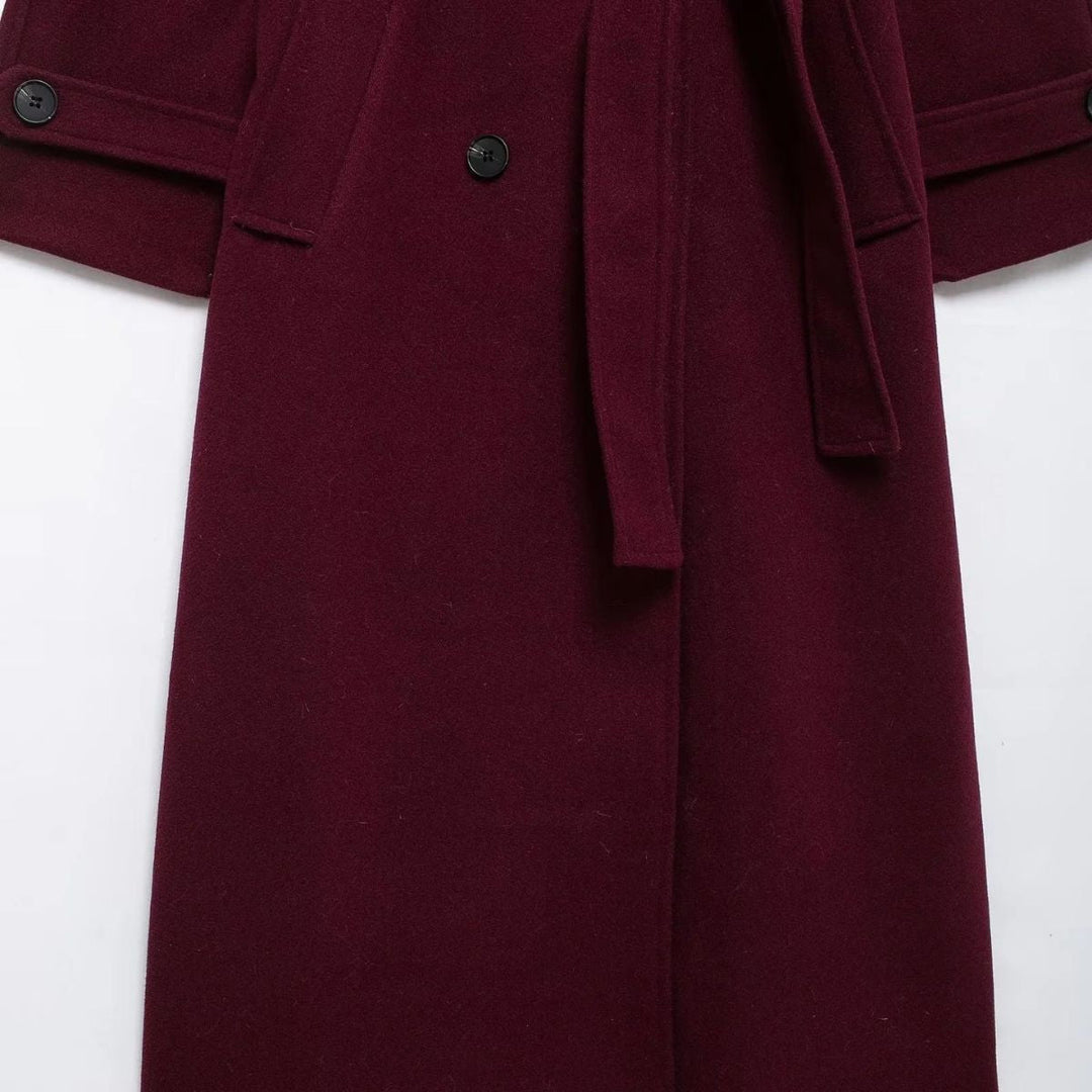 Mune | Elegant Trench Coat In Burgundy with Belt