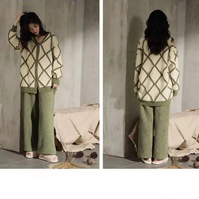 Mune | Comfort Pajamas - Soft coral fleece pajamas with checked vest for women