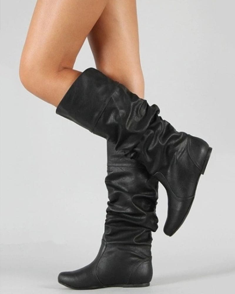 Mune | Flat Knee-High Boots with Pleats