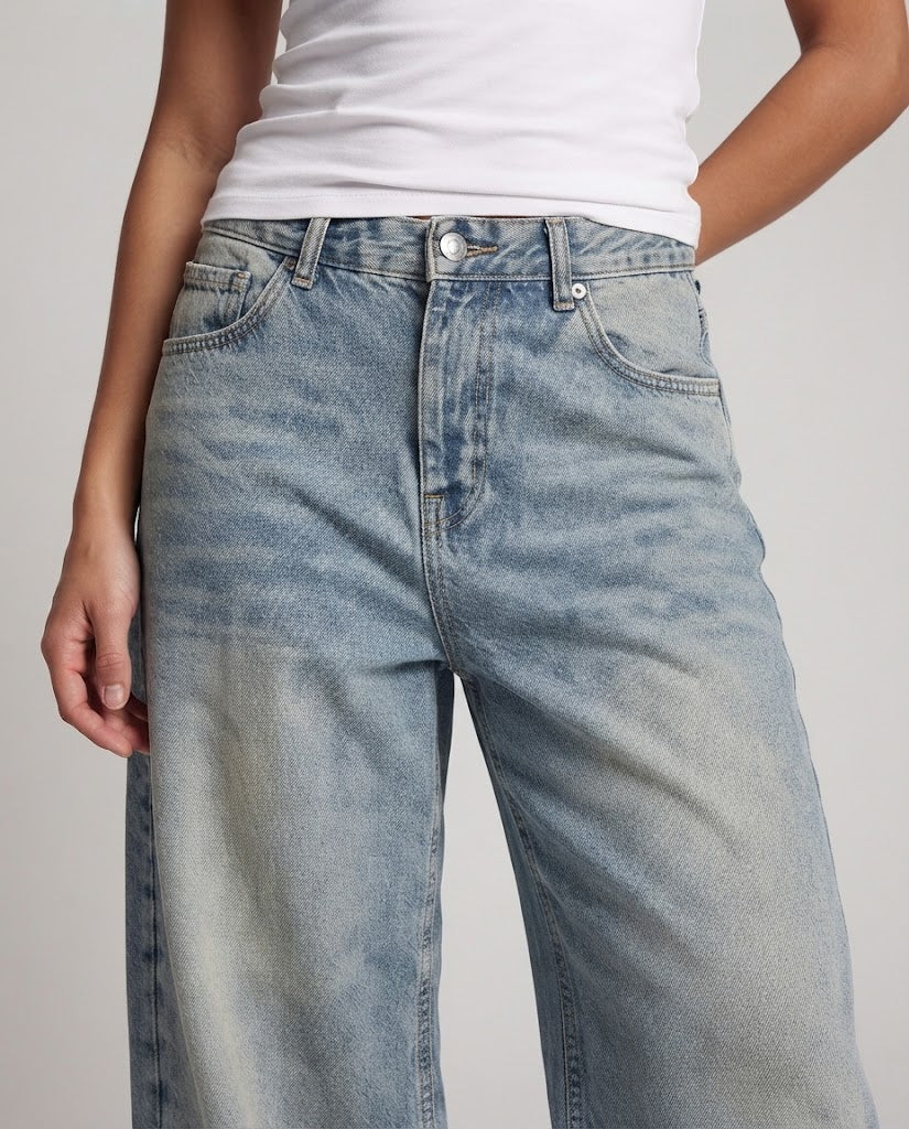 Women's Floor-Length Baggy Jeans in Palazzo Cut with Low Rise Mune Fashion