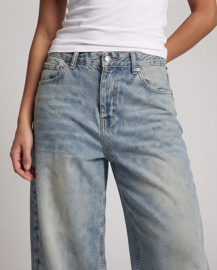 Women's Floor-Length Baggy Jeans in Palazzo Cut with Low Rise Mune Fashion