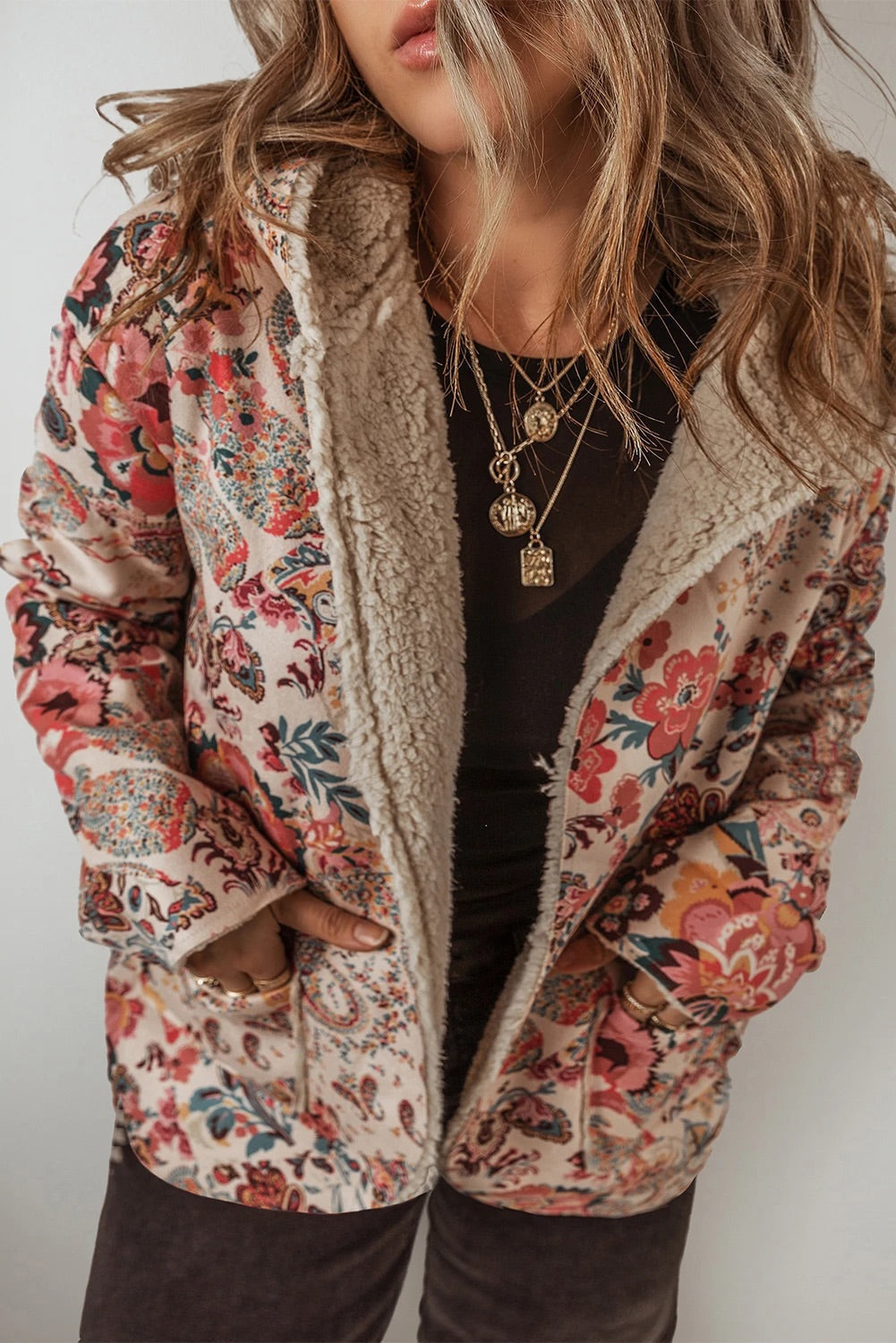 Mune | Vintage Paisley Floral Printed Sherpa Lined Hoodie