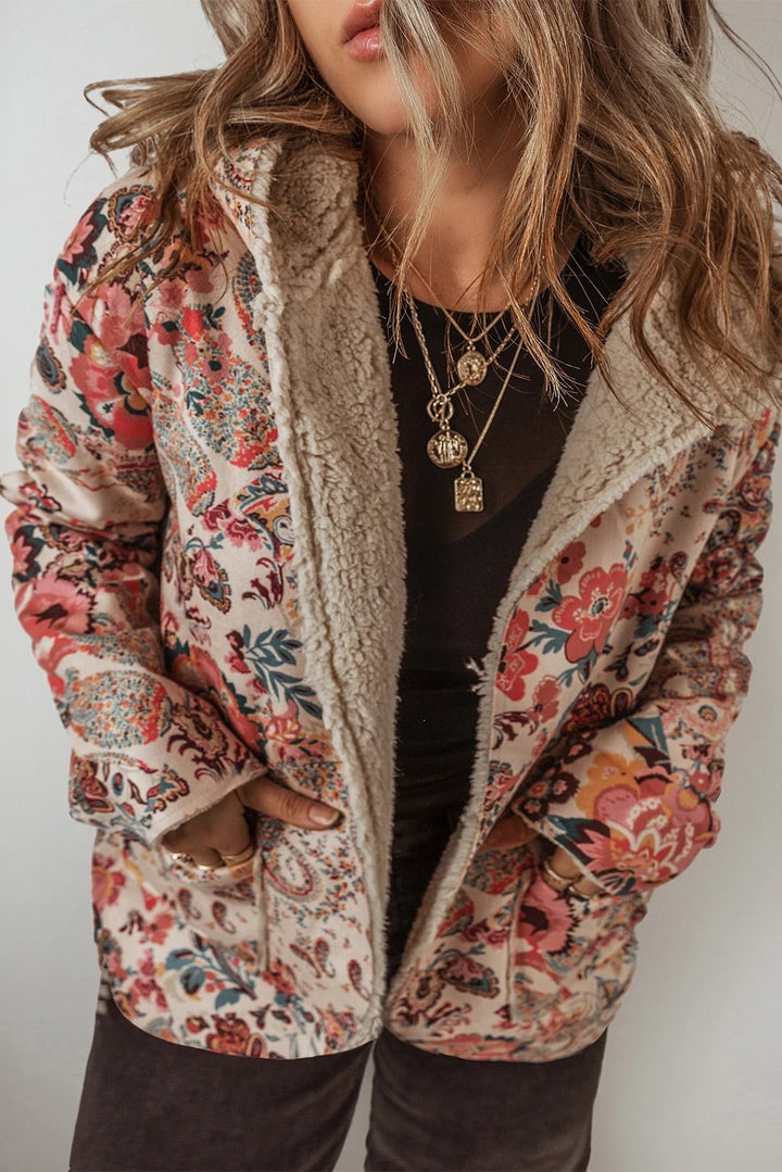 Mune | Vintage Paisley Floral Printed Sherpa Lined Hoodie