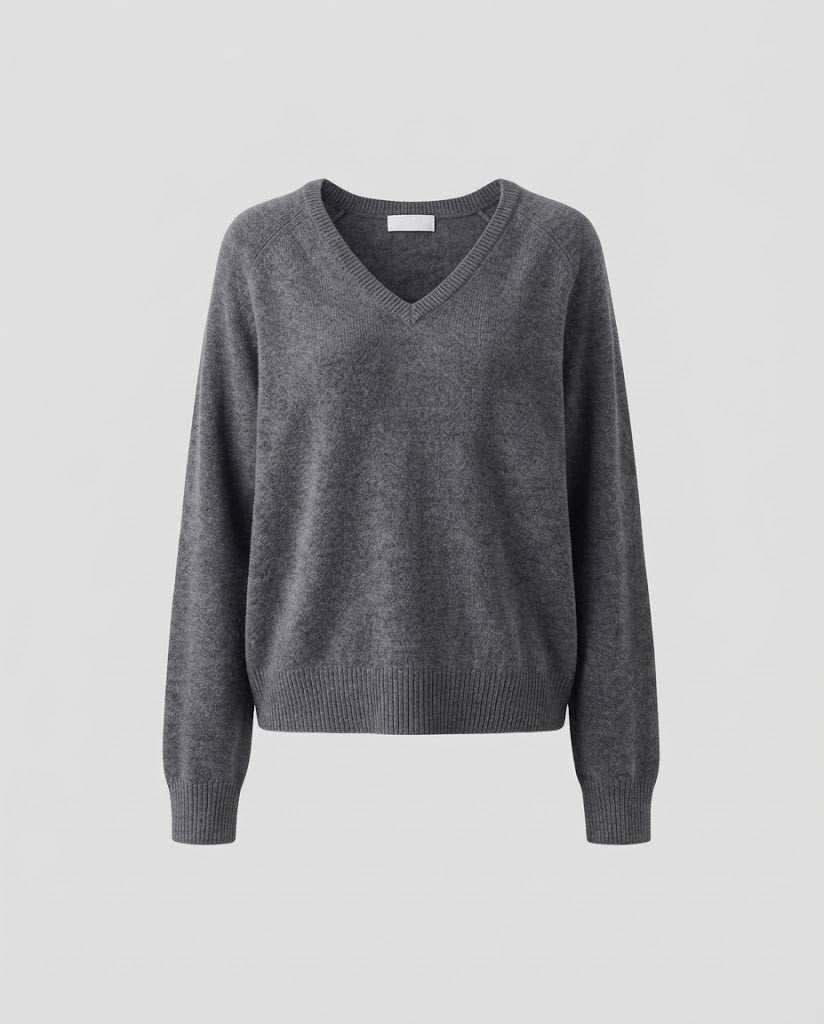 Women's Casual V-Neck Wool Blend Sweater with Raglan Sleeves and Ribbed Hem Mune Fashion