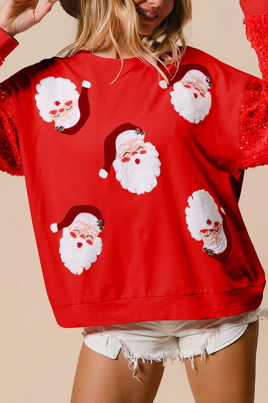 Mune | Christmas Casual Loose Round Neck Sequin Sleeve Sweatshirt