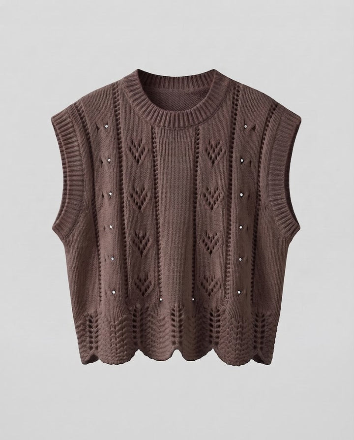 Ladies Knitted Lace Sleeveless Vest with Shell Hem Mune Fashion