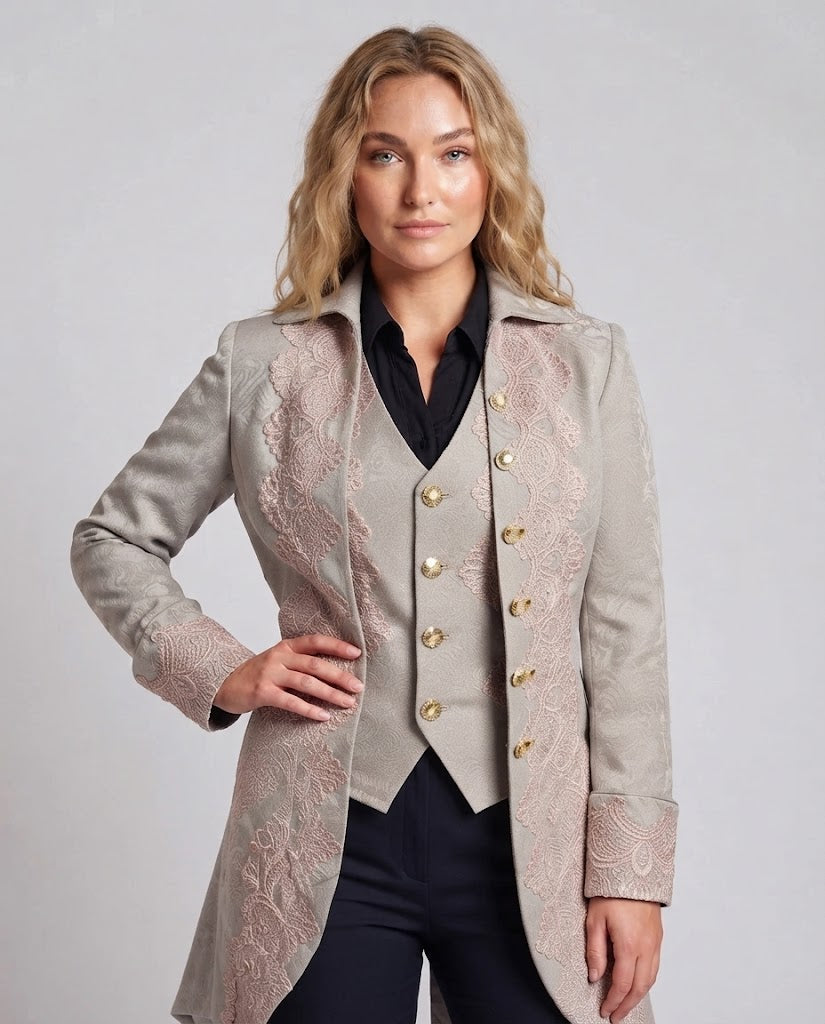 Women's Elegant Mune Fashion Jacket with Opulent Lace Embellishments Mune Fashion