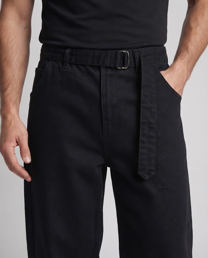 Men's extra wide cotton palazzo pants with deep crotch and fabric belt Mune Fashion