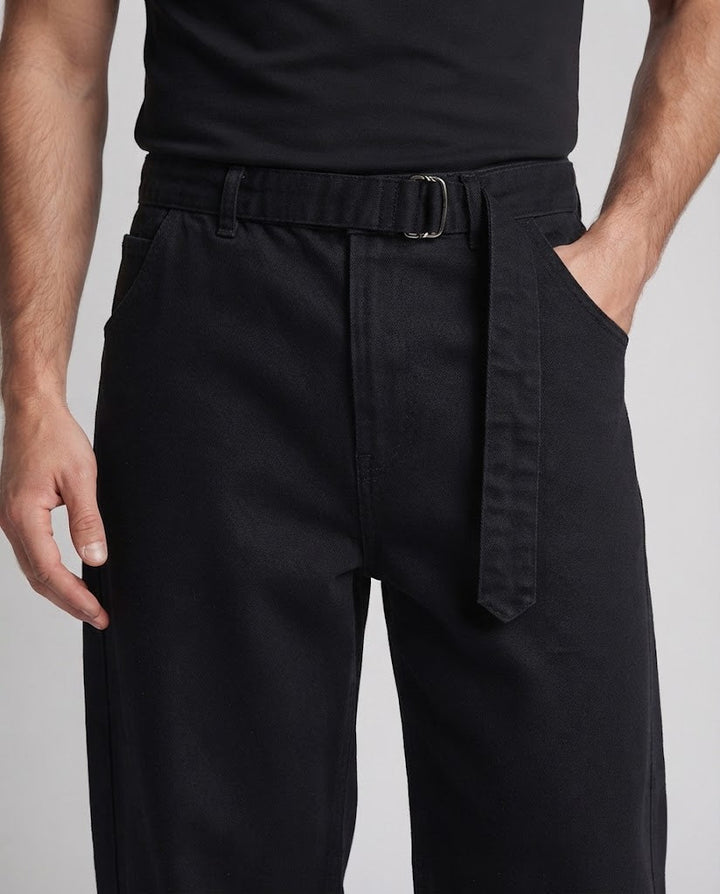 Men's extra wide cotton palazzo pants with deep crotch and fabric belt Mune Fashion