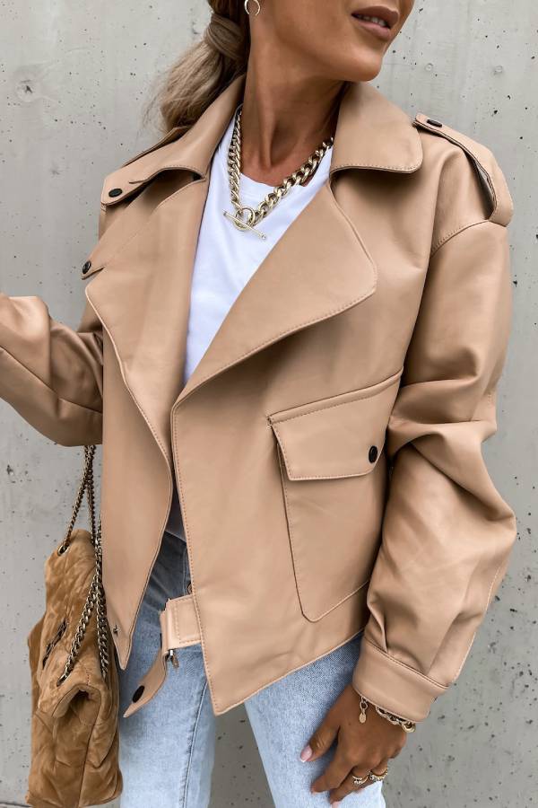 Mune | Leather Revers Pockets British Style Short Jacket