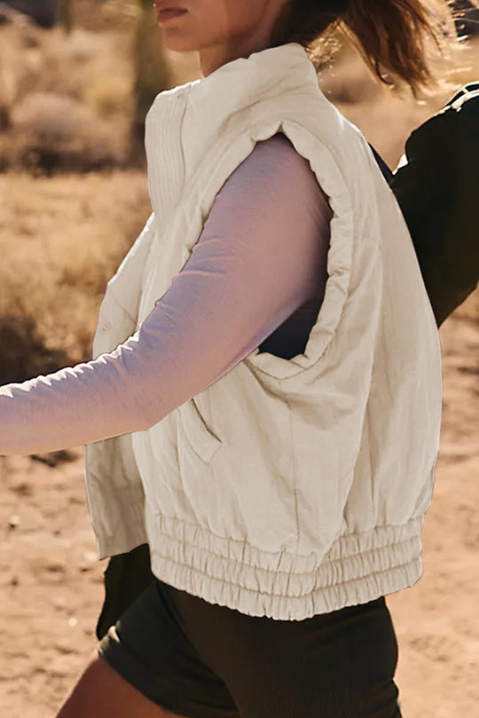 Mune | Stand Collar Button Sleeveless Loose Pocket Box Jacket