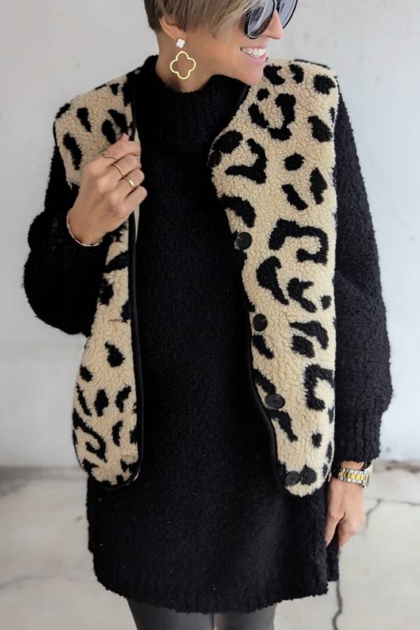 Mune | Leopard Pattern Front Opening Casual Autumn and Winter Vest Jacket