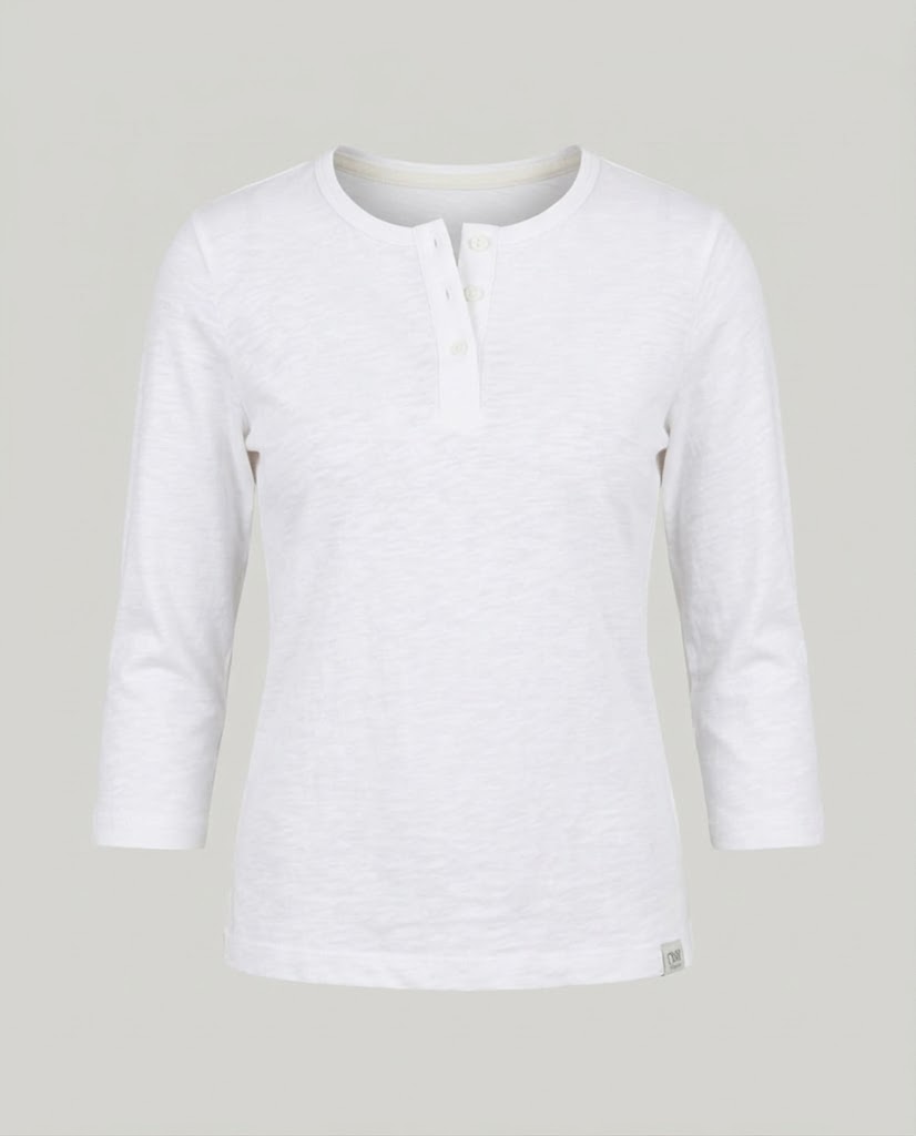 Women's Ribbed Henley Cropped Shirt with Three-Quarter Sleeves Mune Fashion