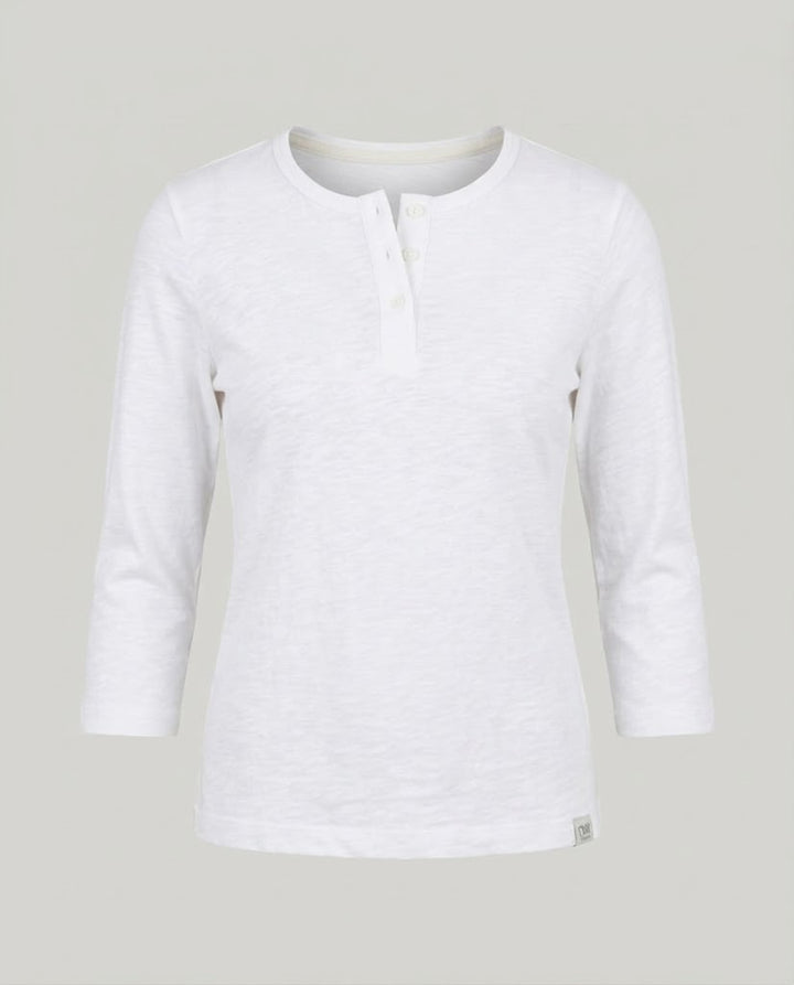 Women's Ribbed Henley Cropped Shirt with Three-Quarter Sleeves Mune Fashion