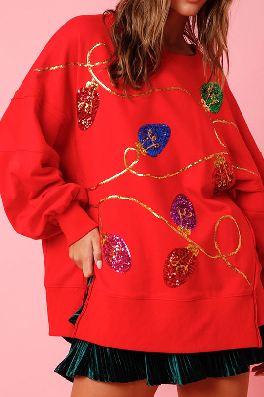 Mune | Christmas Lights Sequins Slit Pullover Sweatshirt