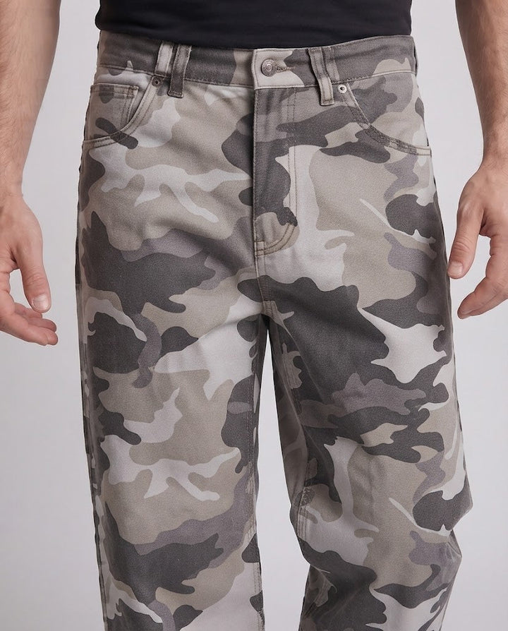 Men's loose-fitting camouflage baggy pants made of cotton twill with straight leg Mune Fashion