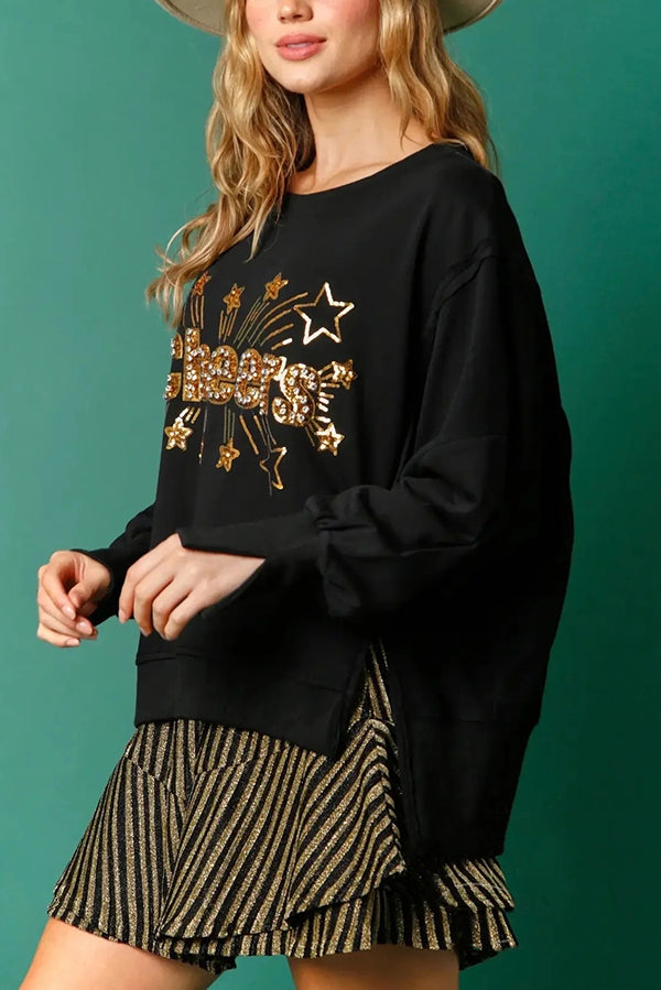 Mune | Christmas Sequins Casual Round Neck Long Sleeve Sweatshirt