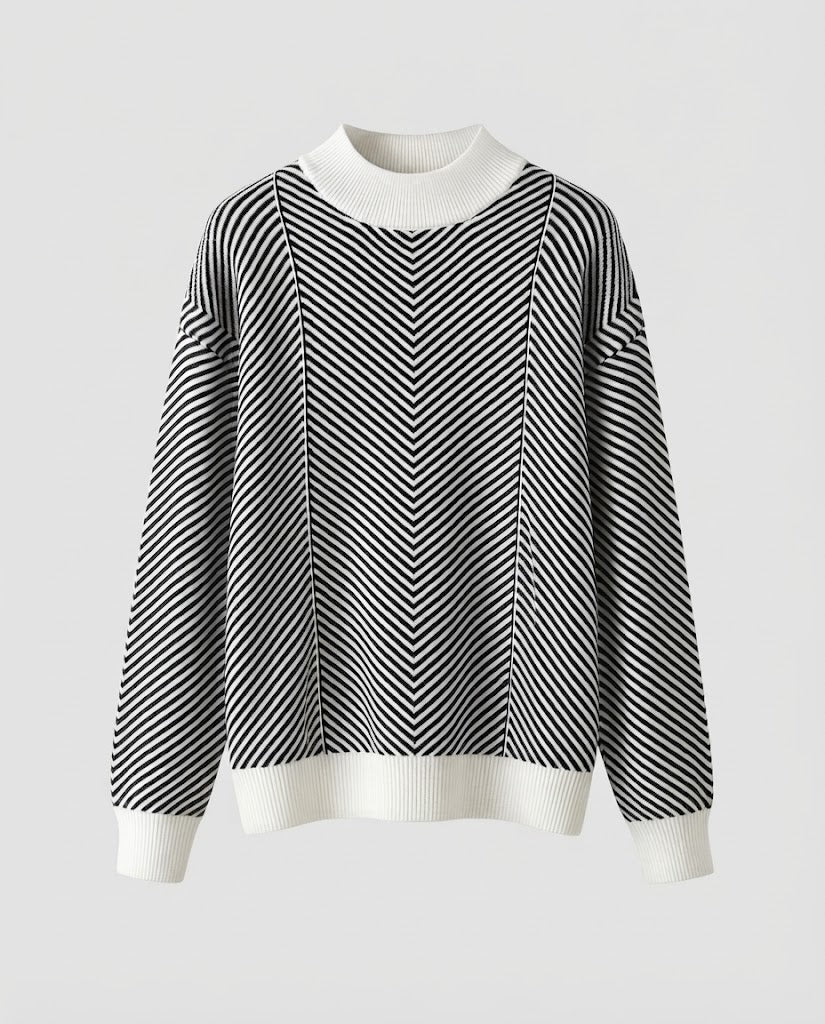 Women's fine-knit pullover with chevron stripes and light mock neck Mune Fashion